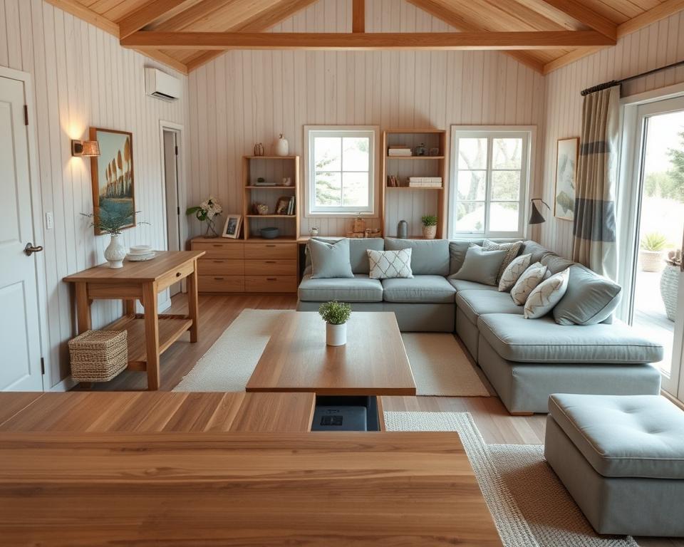 Space-saving multifunctional furniture in summer house