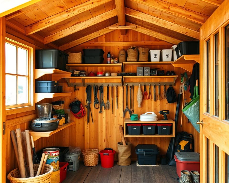 Wooden Shed Storage Organisation