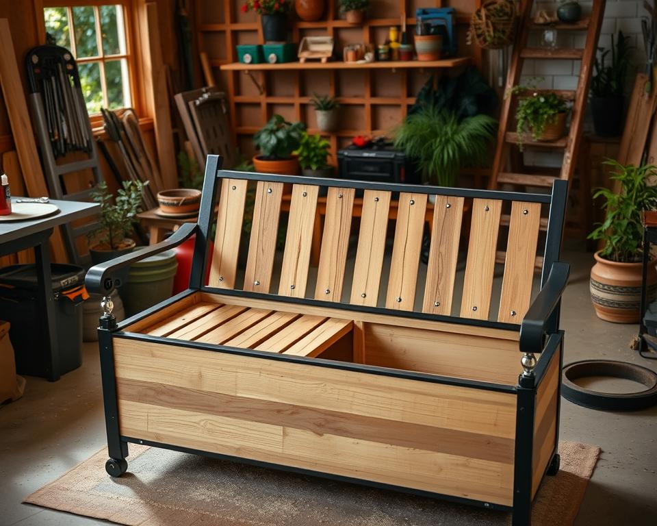Assembly and installation of garden storage bench