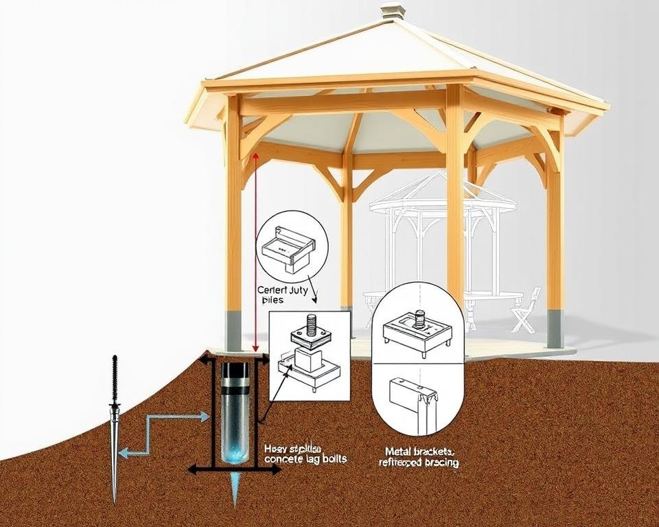 Gazebo anchoring methods for stability