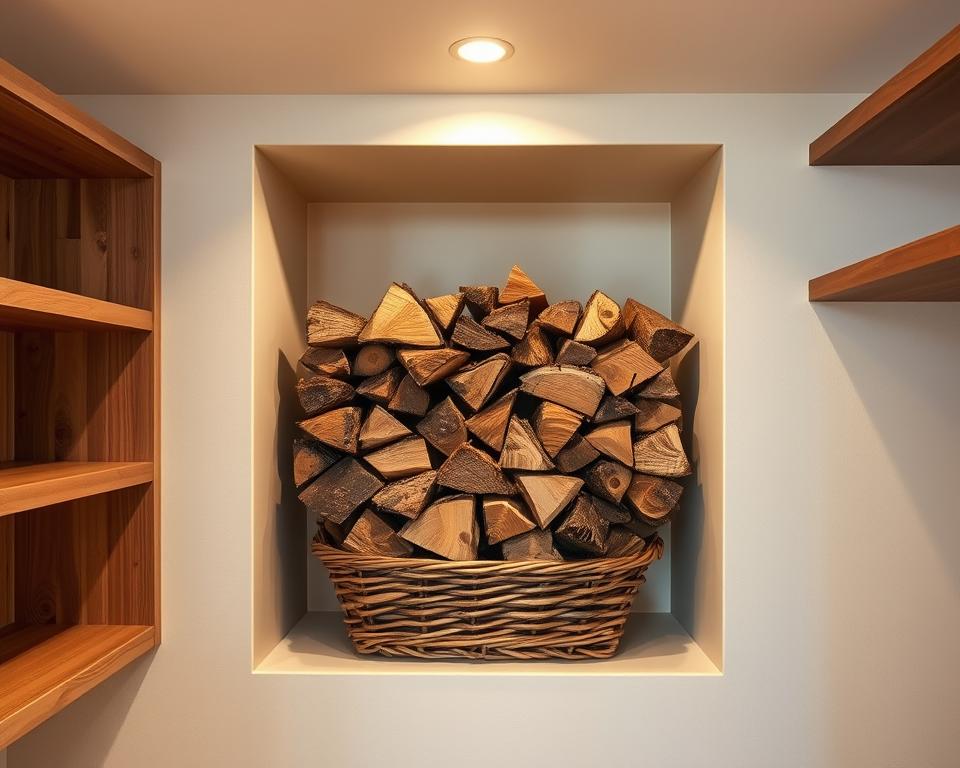 Indoor firewood storage basket and built-in niche