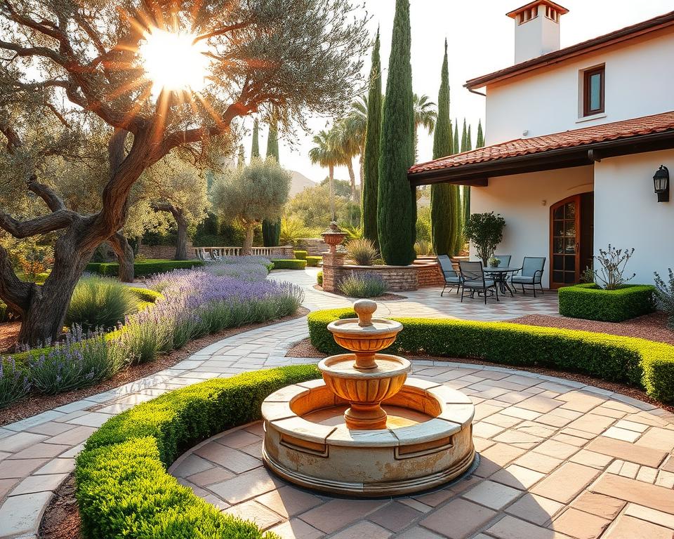 Mediterranean garden hardscaping