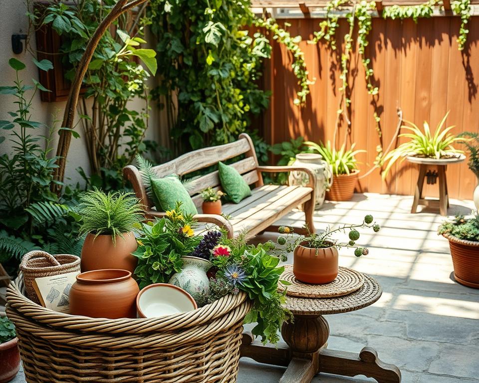 Natural materials and garden colours for styling