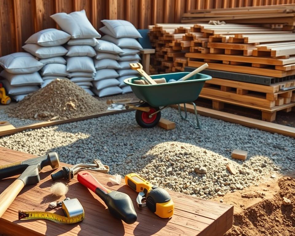 Tools and materials for shed base construction