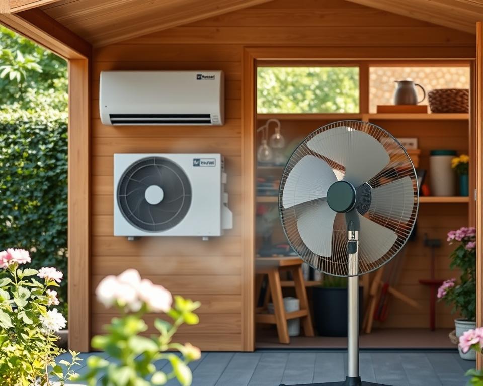 air conditioning and fan cooling for garden shed