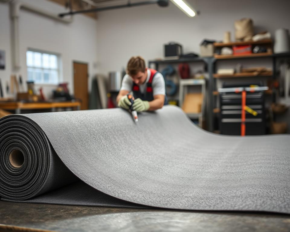 applying adhesive securing roof felt