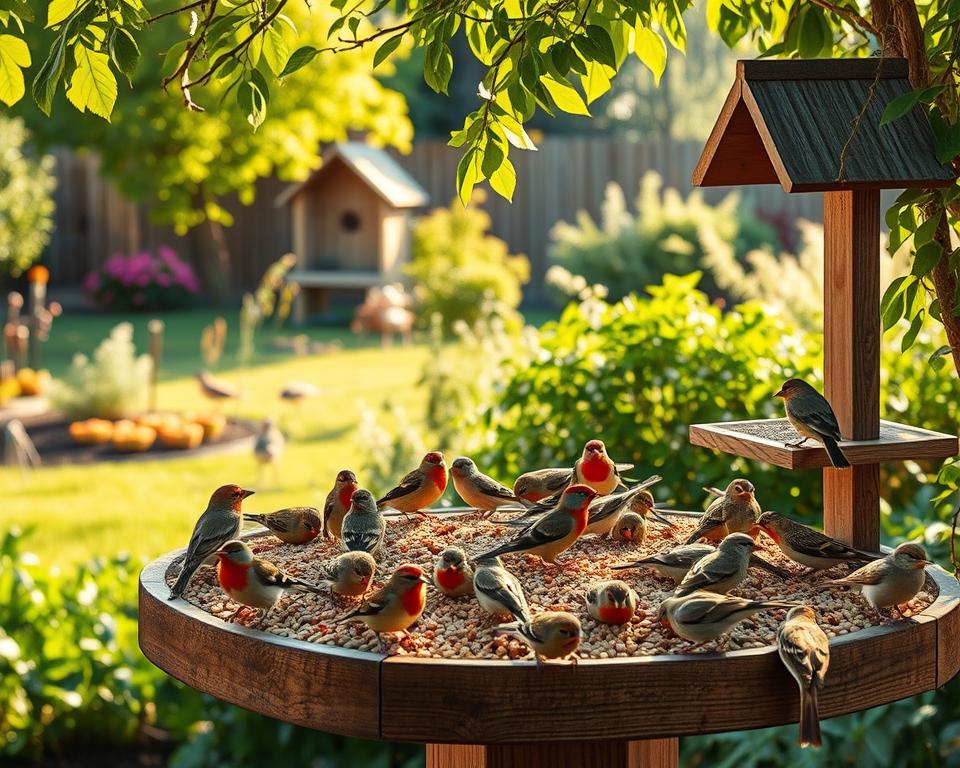 bird feeding station with seeds