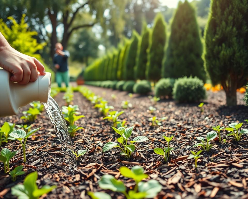 caring for garden watering mulching maintenance