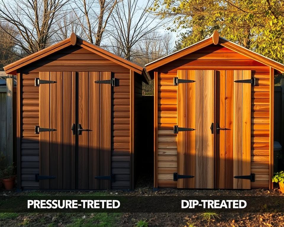 comparison of dip treated and pressure treated sheds