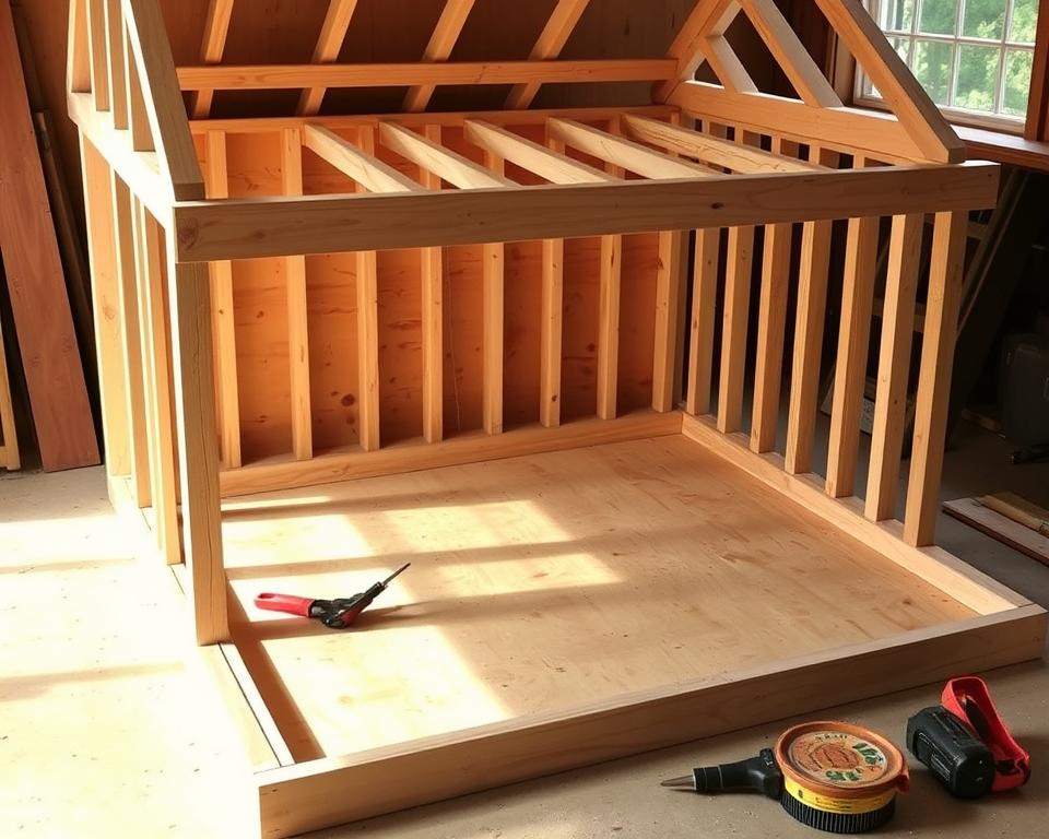 constructing playhouse floor frame and walls