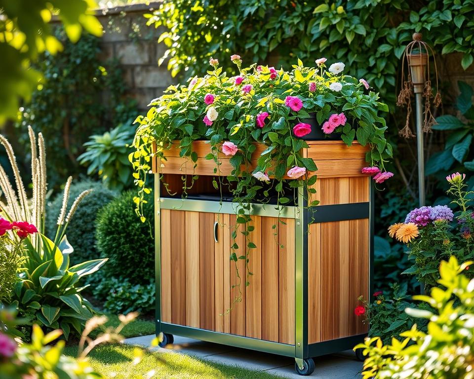 dual purpose bin storage with planter