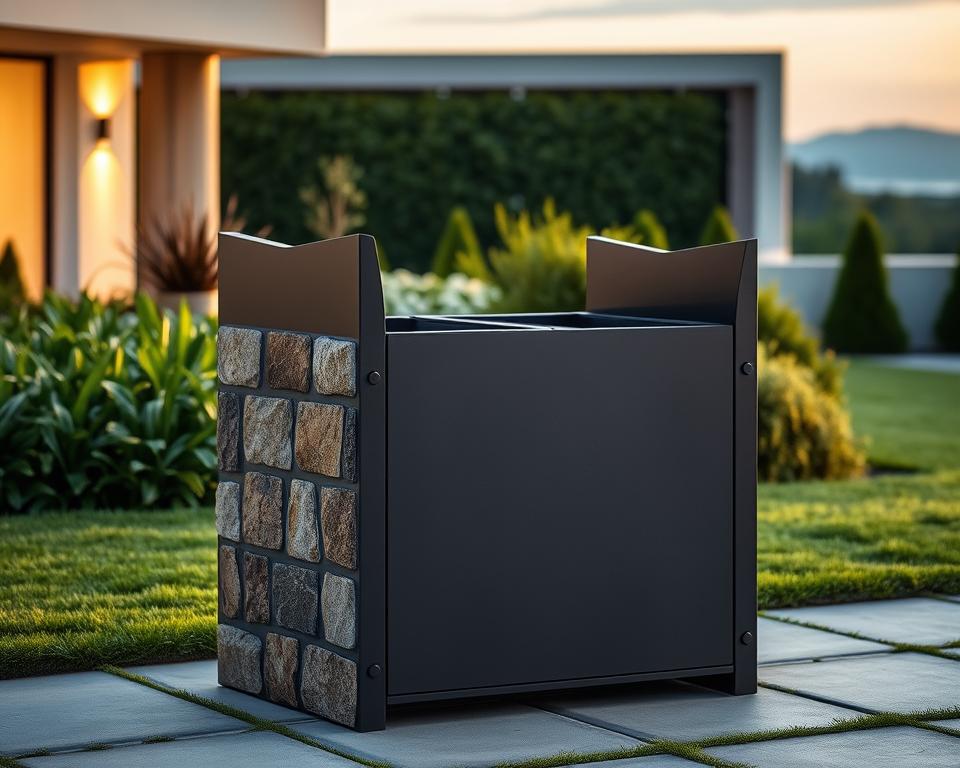 durable metal and stone clad bin storage