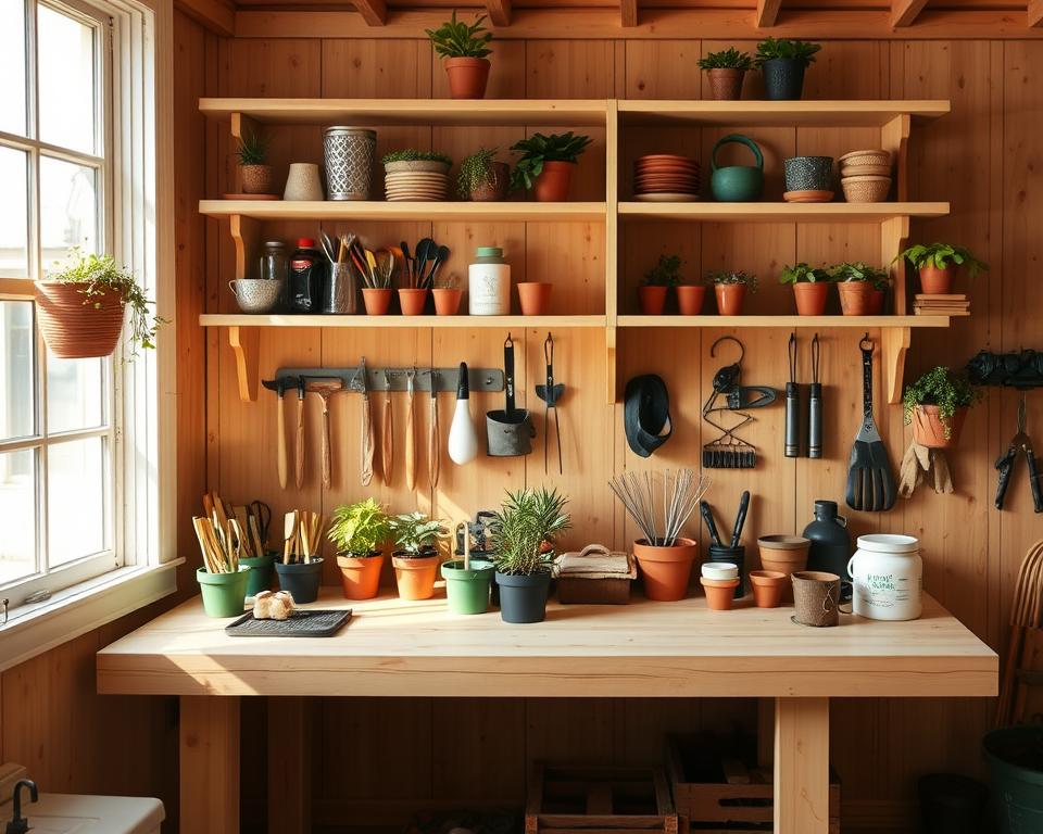 efficient potting bench shelving system