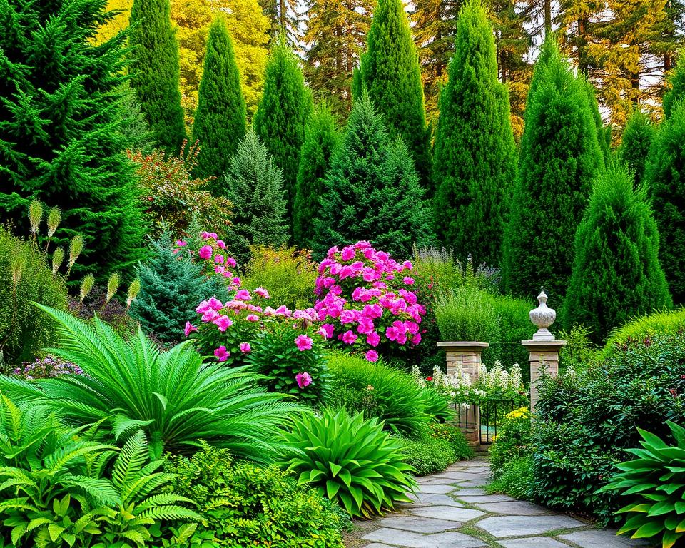 evergreen plants in garden