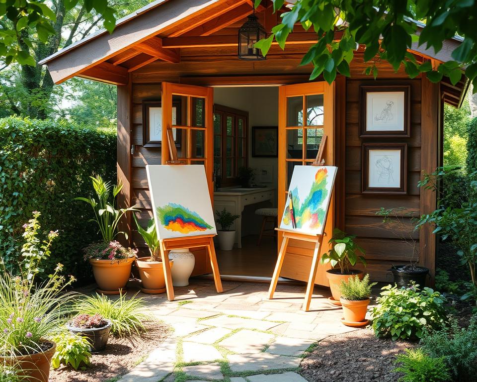 garden cabin art studio finishing touches