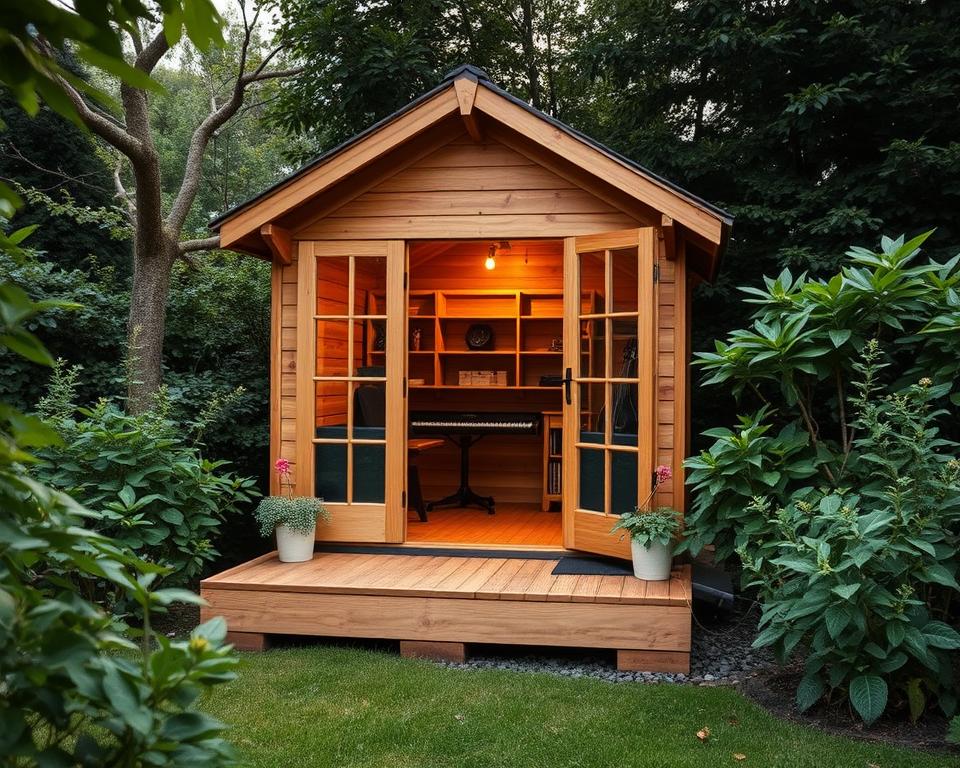 garden music shed structure and base