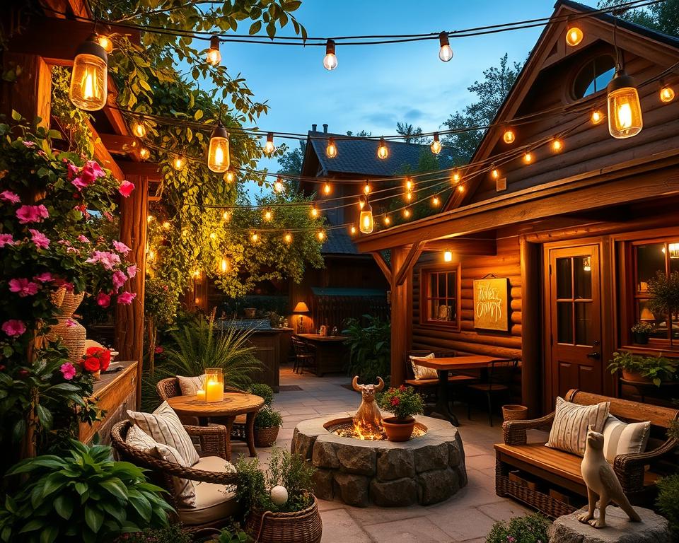 garden pub lighting and decorations