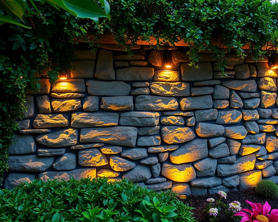garden wall cladding with lighting