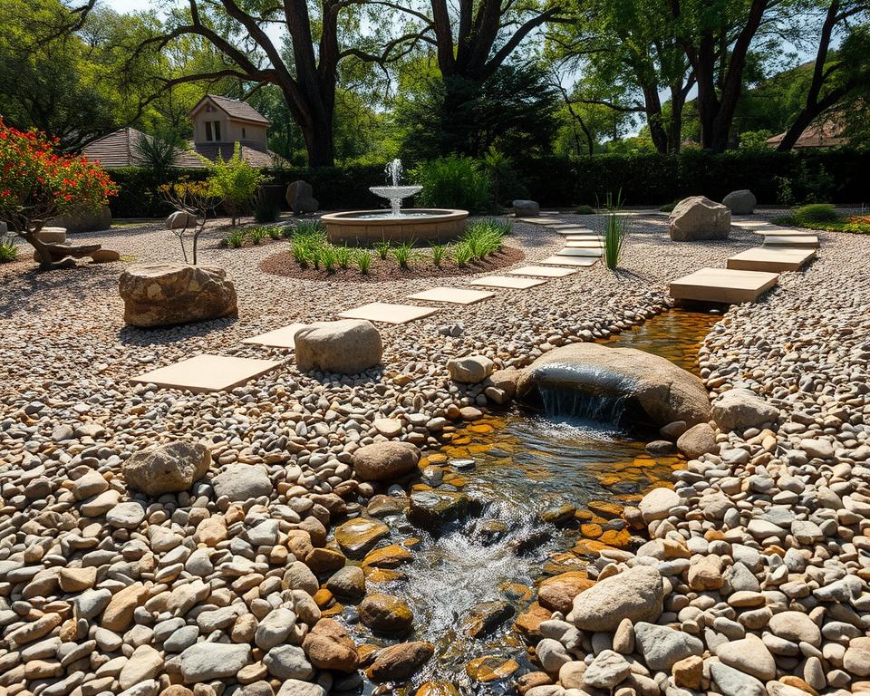 gravel garden with water feature
