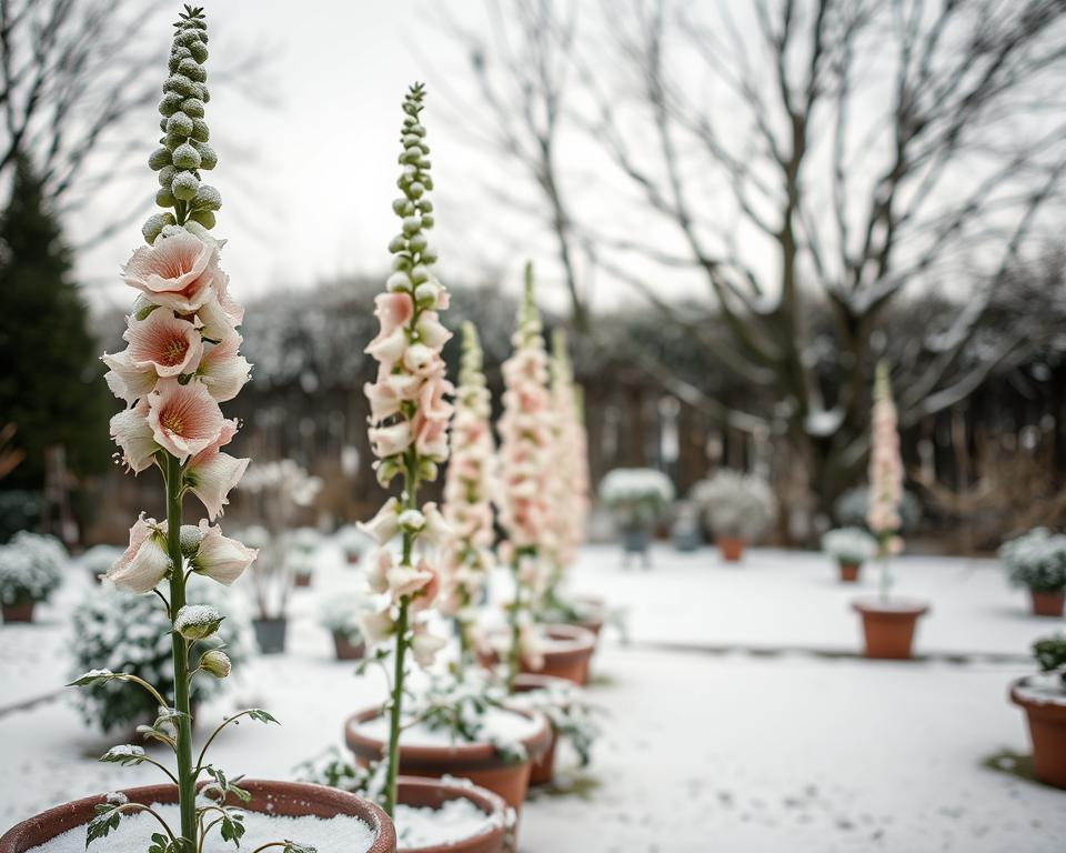 hollyhocks in winter
