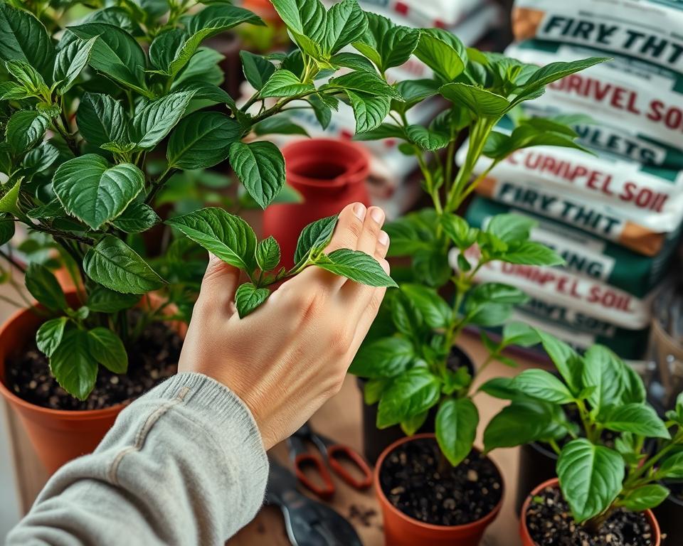 inspecting plants for pests and preparing soil