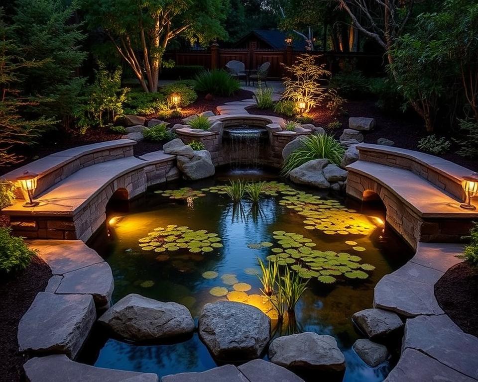 integrated pond features seating lighting
