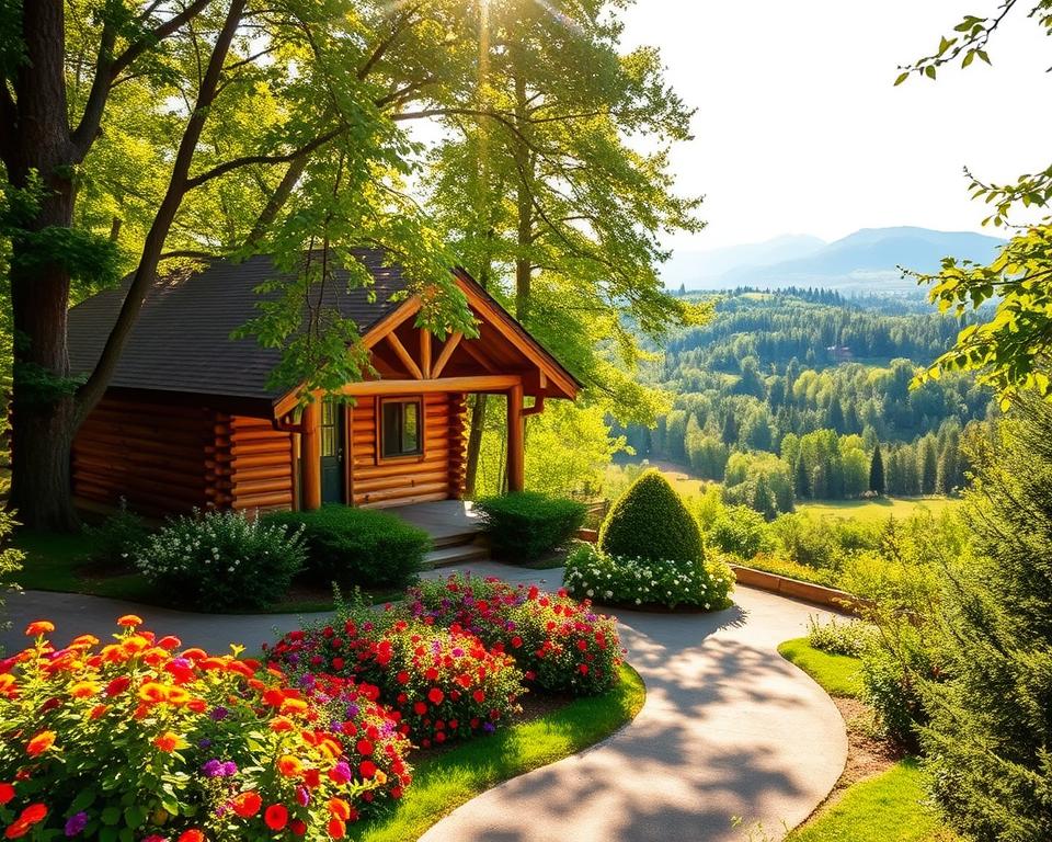 integrating cabin with garden surroundings