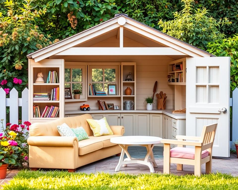kid-sized playhouse furniture and storage