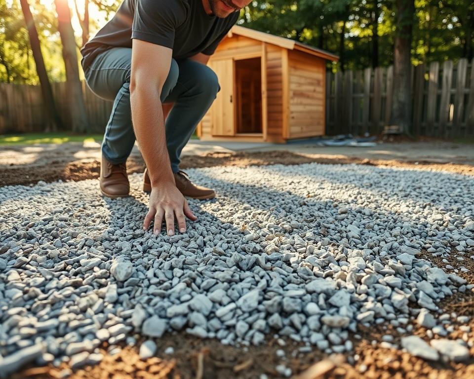 laying and compacting crushed stone for shed foundation
