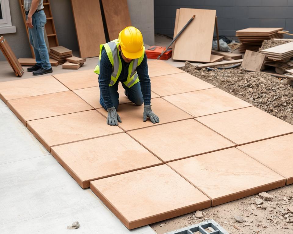 laying patio slabs on concrete