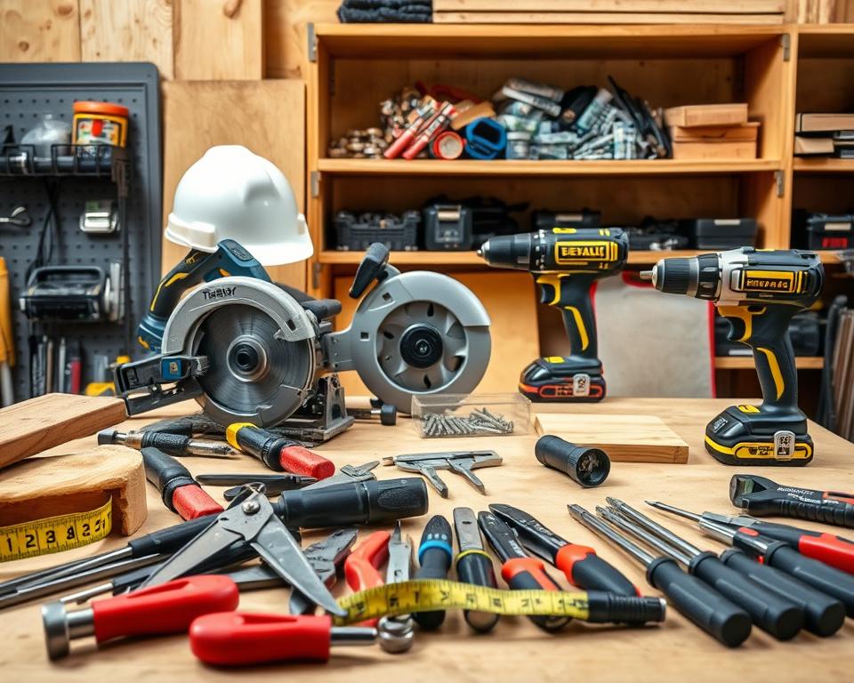 lean-to shed construction tools and safety gear