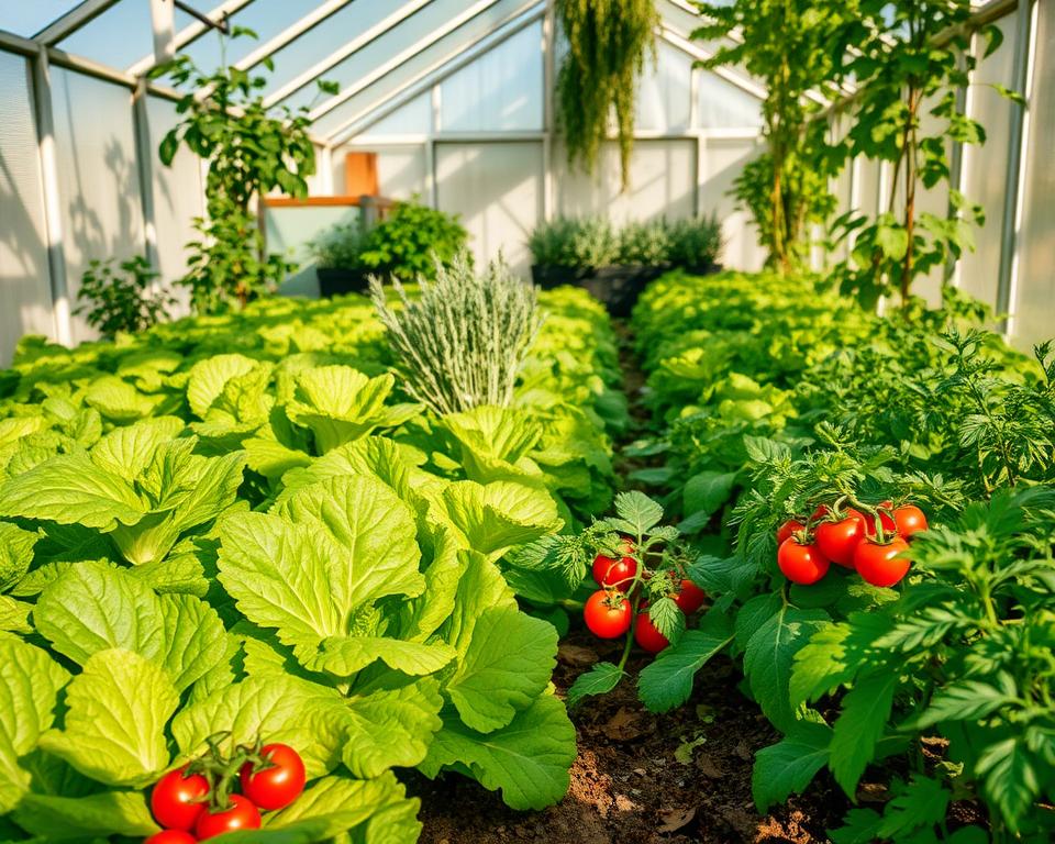 lettuce tomatoes herbs greenhouse