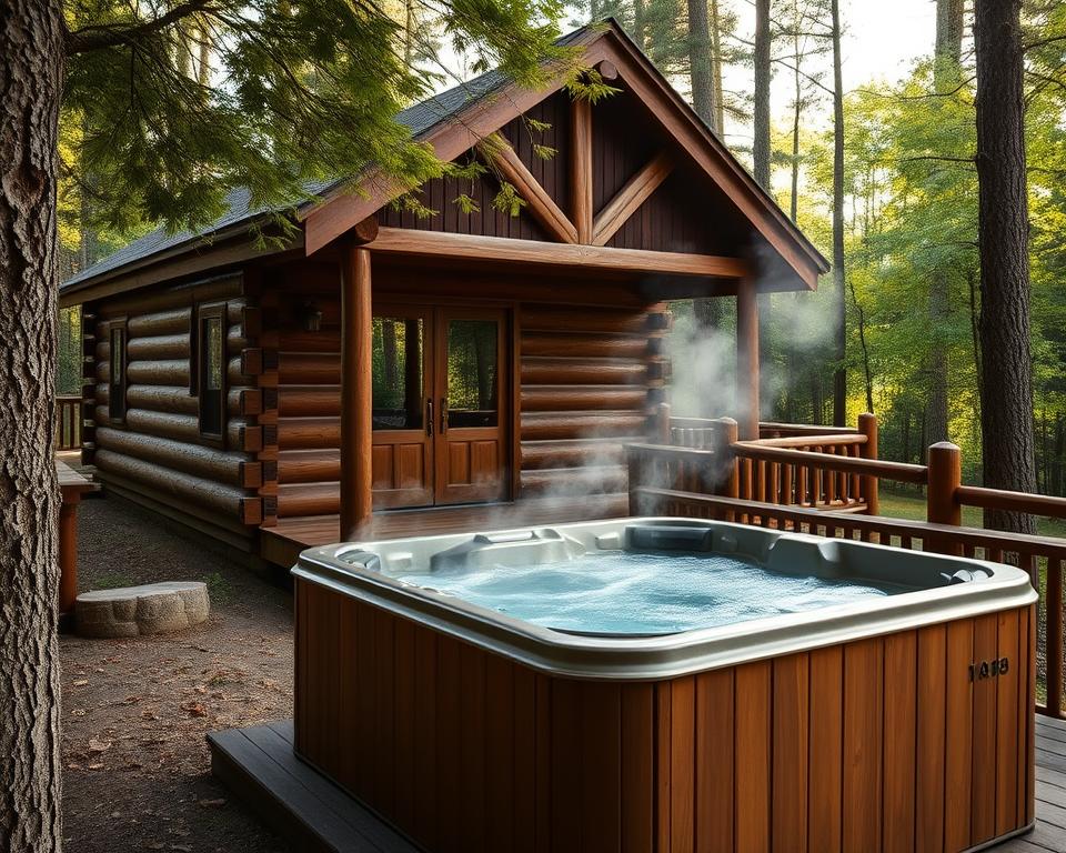 log cabin hot tub