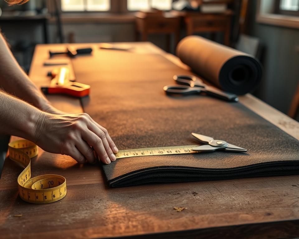 measuring and cutting roofing felt