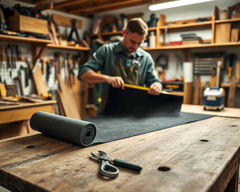 measuring and cutting shed roof felt