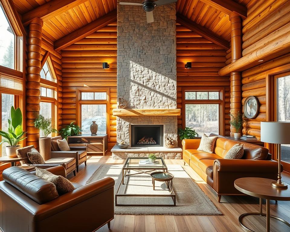 modern log cabin interior design