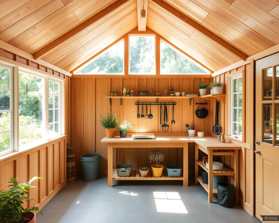 multi-purpose shed design with potting bench