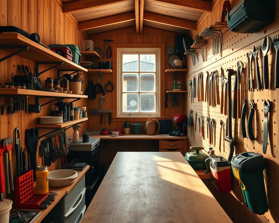 narrow shed interior organisation