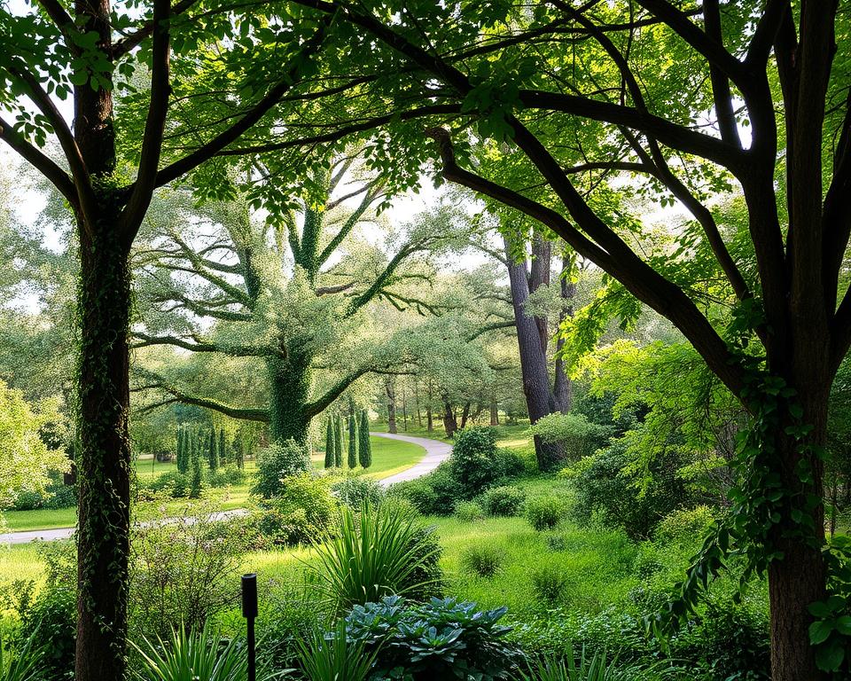 natural shade with trees and climbing plants
