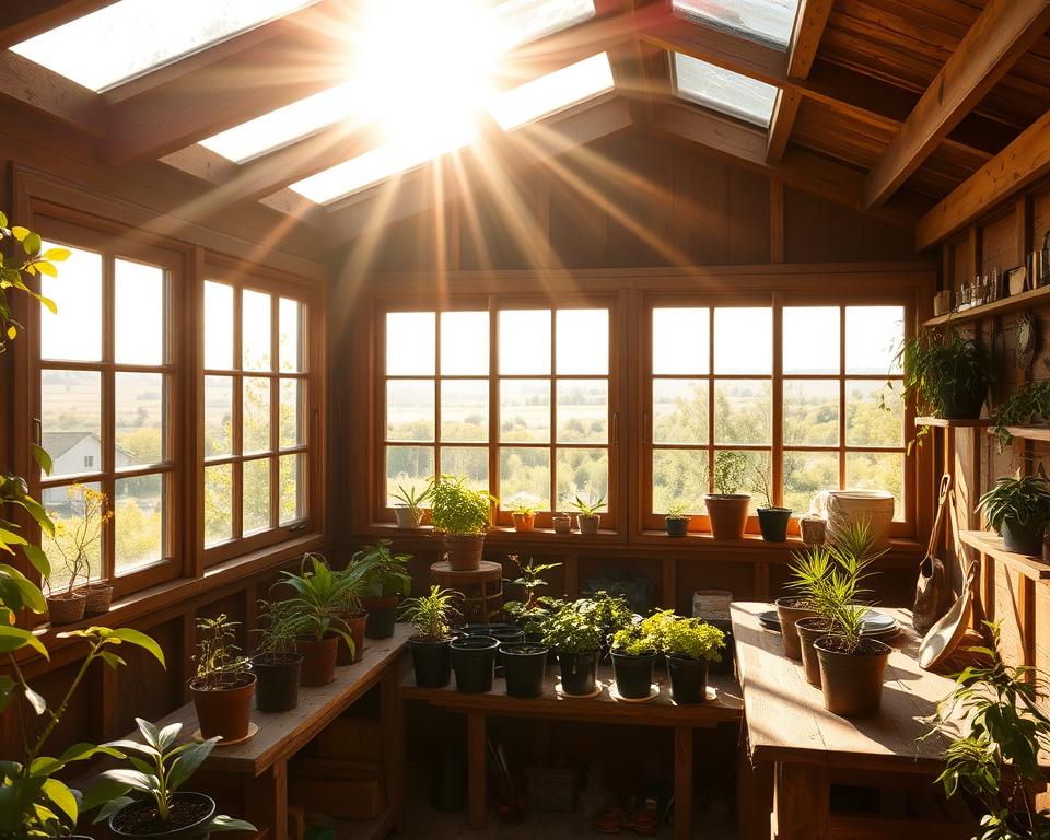 optimal potting shed placement for sunlight
