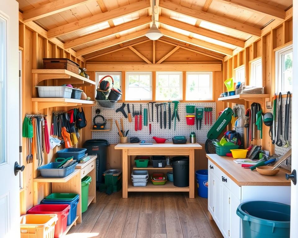organised garden shed storage