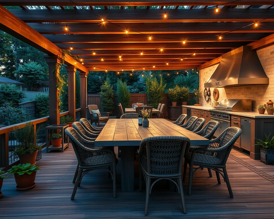 outdoor kitchen dining area decking