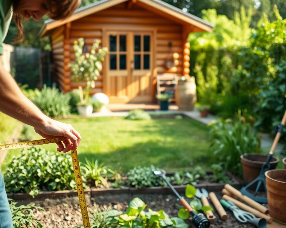planning and measuring garden space for a building