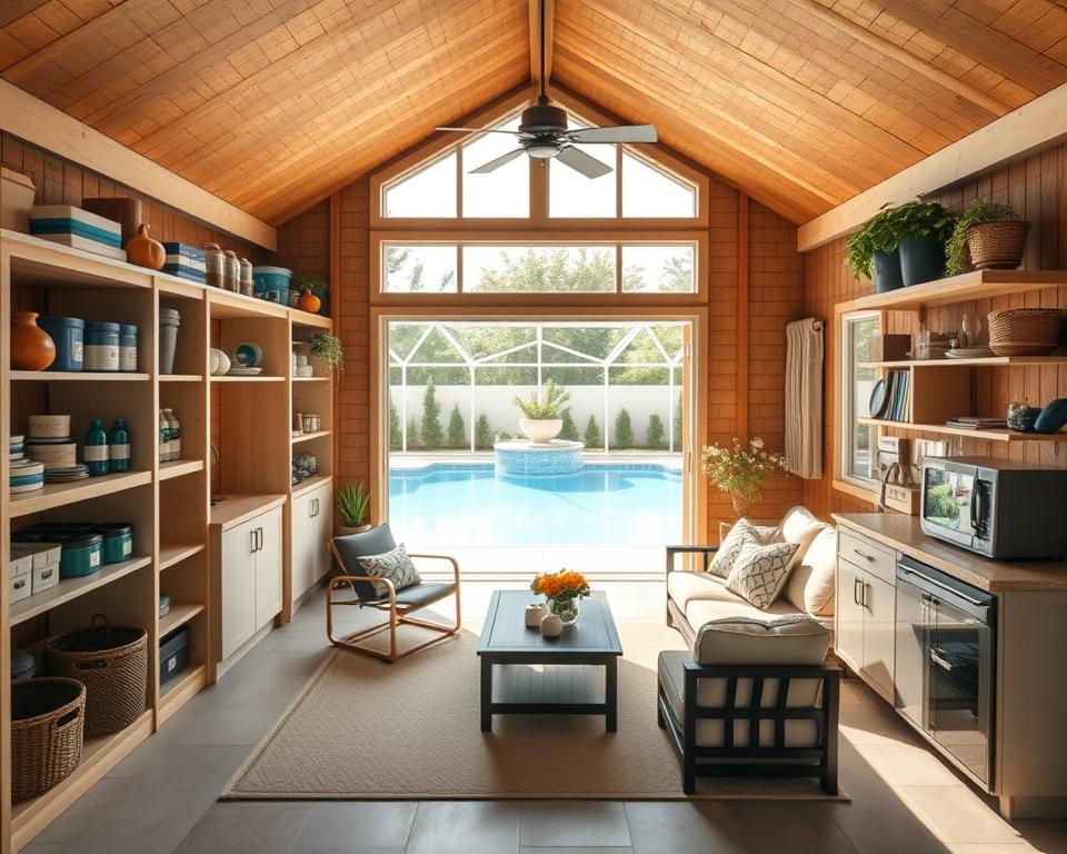 pool shed purpose storage entertainment