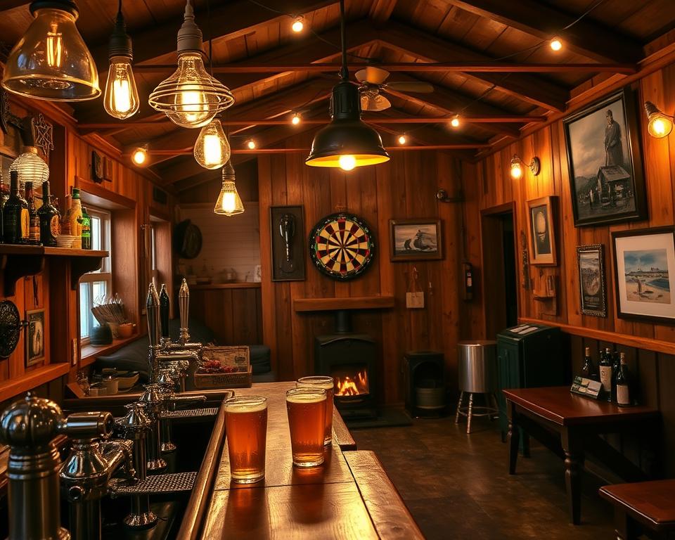 pub shed lighting and decor