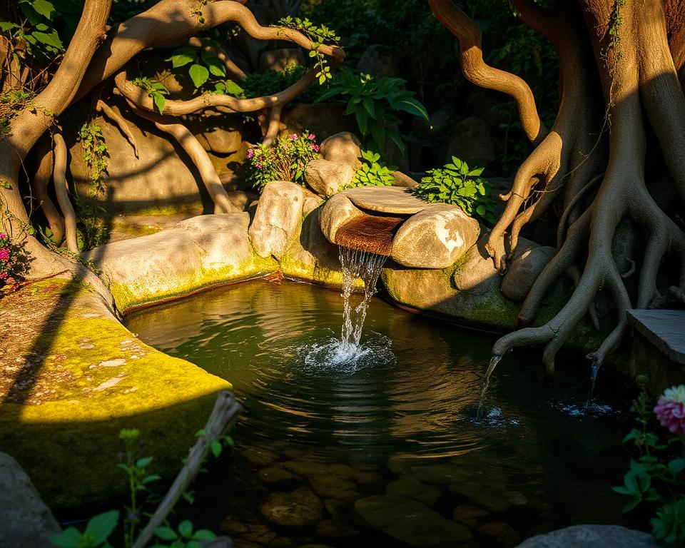 rustic water feature