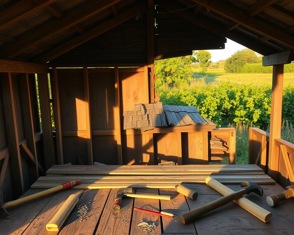 sagging wooden shed roof repair