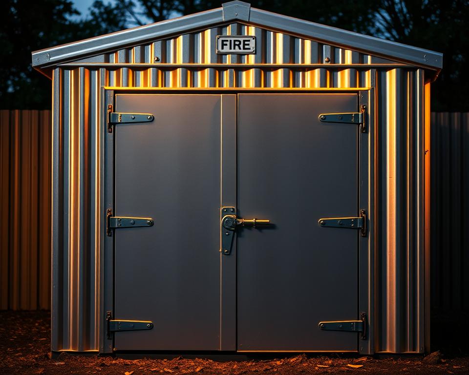 secure metal shed with reinforced door