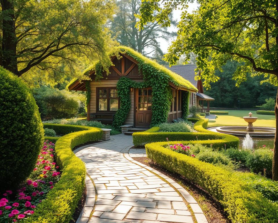 summer house landscaping and pathway design