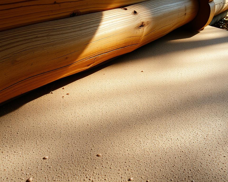 textured non-slip concrete surface for log cabin foundation